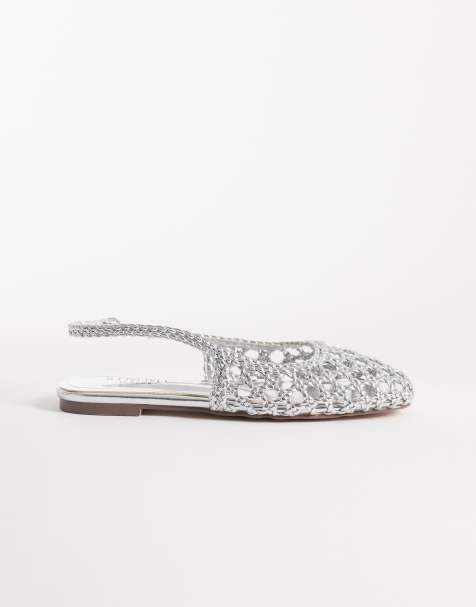 Simmi London – Biao – Gewebte Ballerinas in Silber mit Fersenriemen - view 1