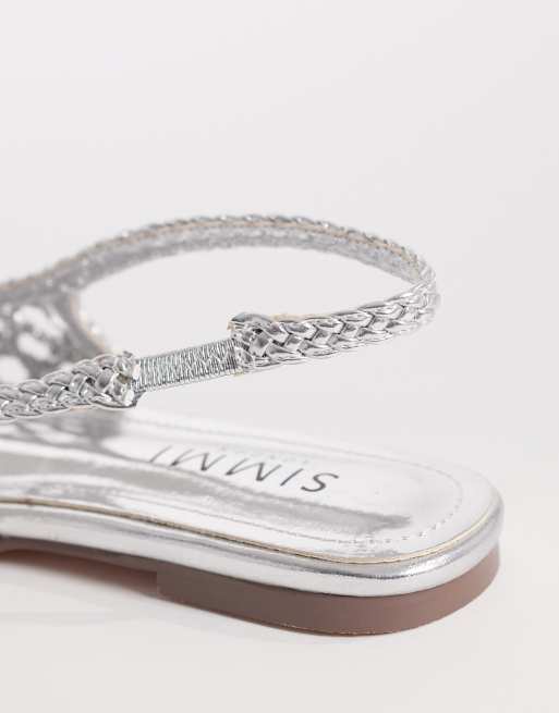 SIMMI London – Biao – Silverfärgade, vävda ballerinaskor med hälrem, 3 av 4