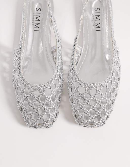 Simmi London Biao slingback woven ballet flats in silver, 2 of 4