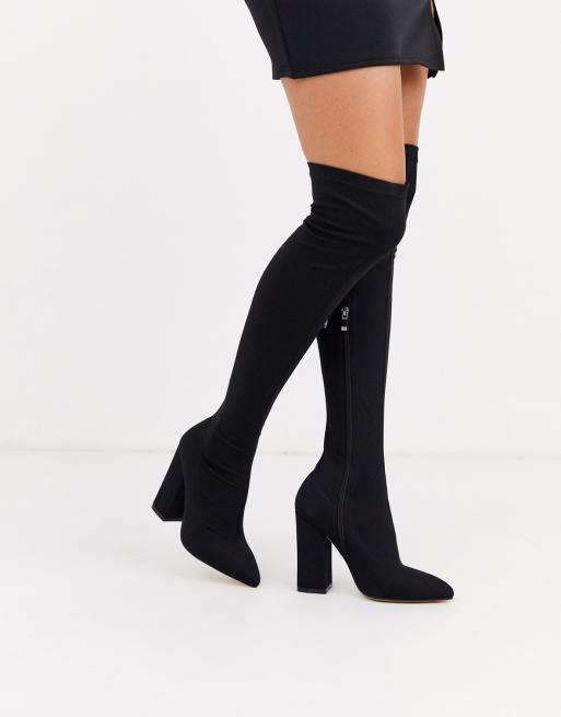 Simmi London black stretch block heel over the knee boots