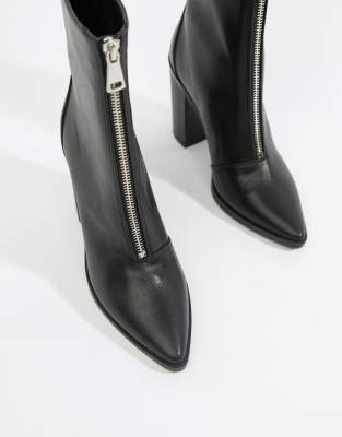 black zip front ankle boots
