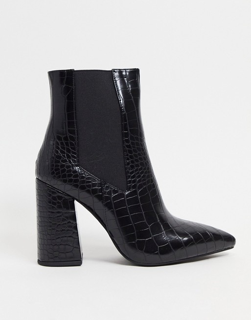 Simmi London block heel ankle boots in black croc