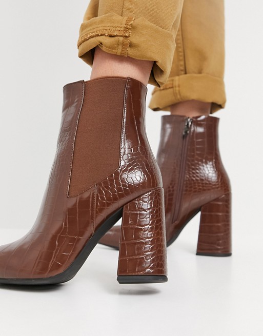 Simmi London block heeled ankle boots in tan croc