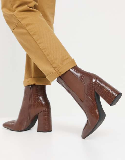 Tan croc ankle online boots