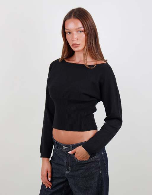Simmi London Boat neck knit top in black, 3 of 4