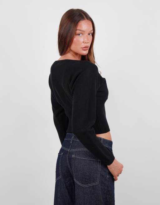 Simmi London Boat neck knit top in black, 4 of 4