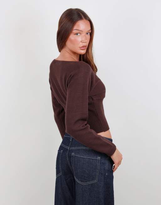 Simmi London Boat neck knit top in brown, 4 of 4
