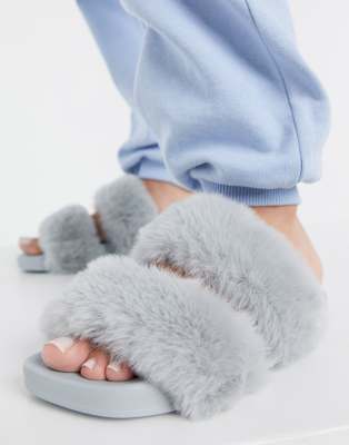 gray fluffy slides