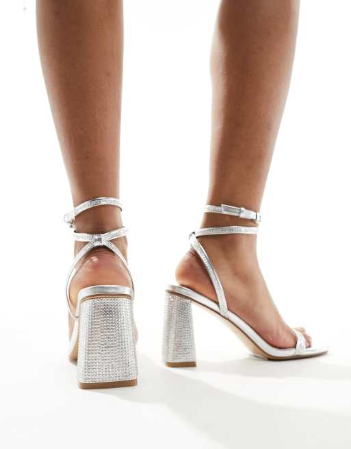 Simmi London Bolt block heeled sandal in embellished silver