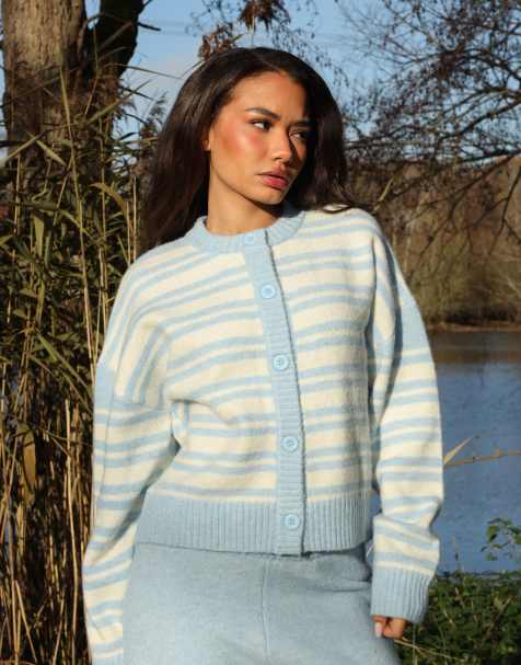 Simmi London Bonnie fluffy knit stripe cardigan in baby blue