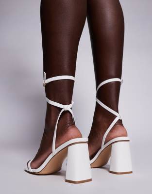 Simmi Wide Fit Simmi London Bora Strappy Block Mid Heeled Sandals In White