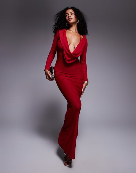 Simmi London Bordeaux red extreme cowl maxi dress in red - view 1