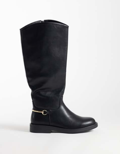 Simmi London - botas hasta la rodilla de corte ancho Garnet con detalle de filete en negro - view 1