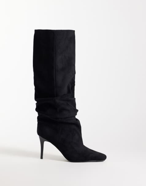 Simmi London botas por la rodilla Reece fruncidas de corte ancho en negro de ante sintético - view 1