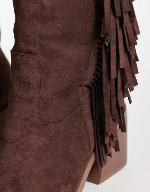 SIMMI London - Botines marrones de caña media estilo wéstern con flecos de antelina Tevy, 4 de 4