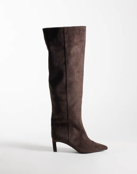 Simmi London bottes classiques pointues mi-mollet Cimarron en suédine marron, coupe large - view 1