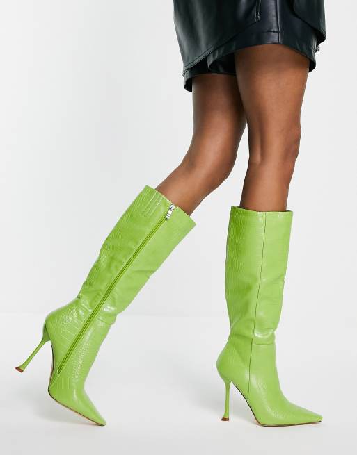 Simmi London - Bottes hauteur genou à talon aiguille - Citron vert croco, 2 de 4