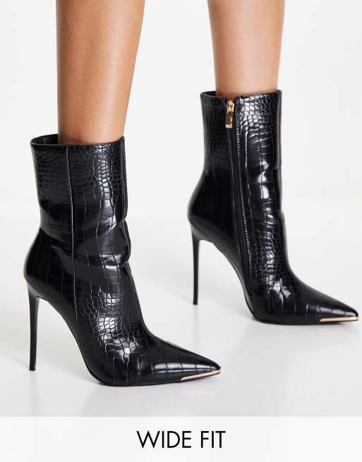 SIMMI London Bottes pointure large talon effet croco Noir ASOS