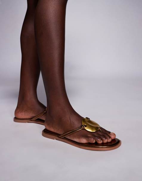 SIMMI London - Bowe - Sandali infradito color bronzo con dettaglio in metallo color oro - view 1