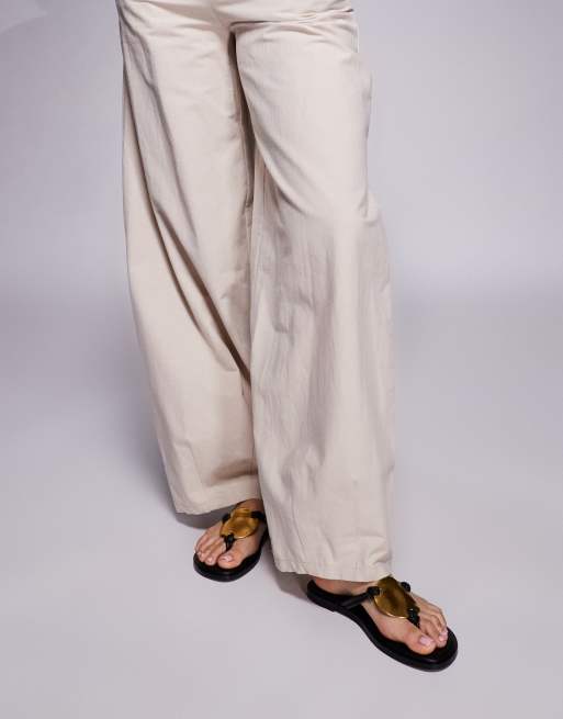 Simmi London Bowe toe thong sandals with gold metal detail in black
