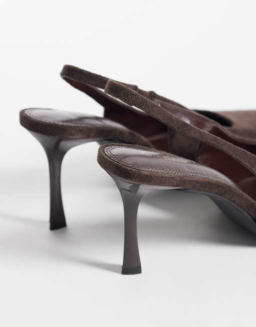 Simmi London bred passform Laylin spetsiga slingback-pumps i brun suedette, 4 av 4