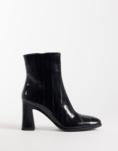 Simmi London Briar block heel ankle boots in black faux eel - view 1