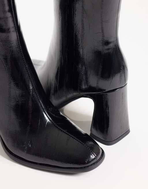 Simmi London Briar block heel ankle boots in black faux eel, 3 of 4