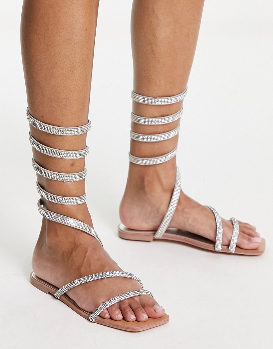 Simmi London Bridal Spirelli embellished leg wrap sandals in silver