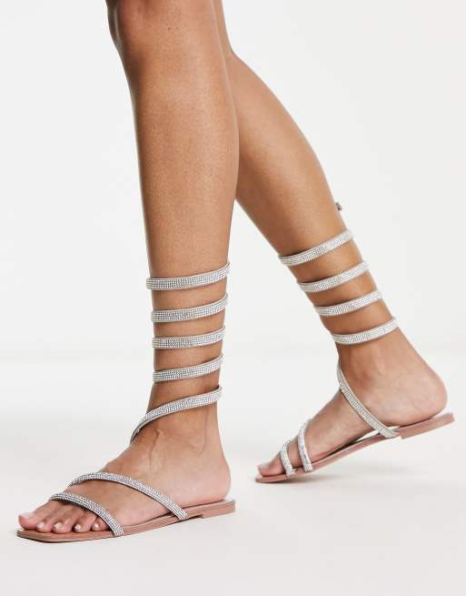 Simmi London Bridal Spirelli embellished leg wrap sandals in silver