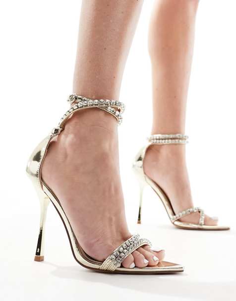 Simmi London Brielle embellished heeled sandals in gold metallic with pointed toe - view 1