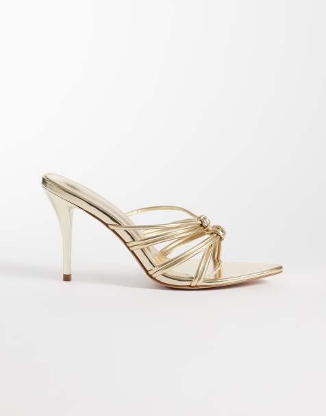 Simmi London Brii strappy heeled mule sandals in gold metallic - view 1