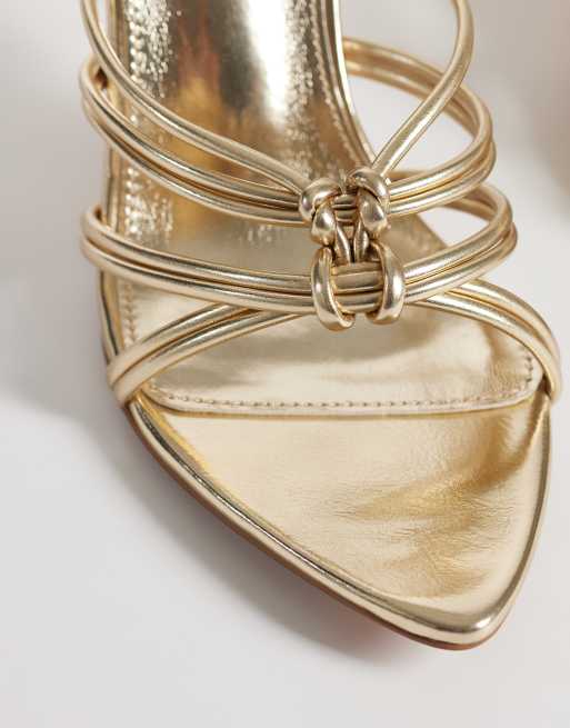Simmi London Brii strappy heeled mule sandals in gold metallic, 3 of 4