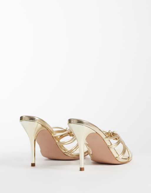Simmi London Brii strappy heeled mule sandals in gold metallic, 4 of 4