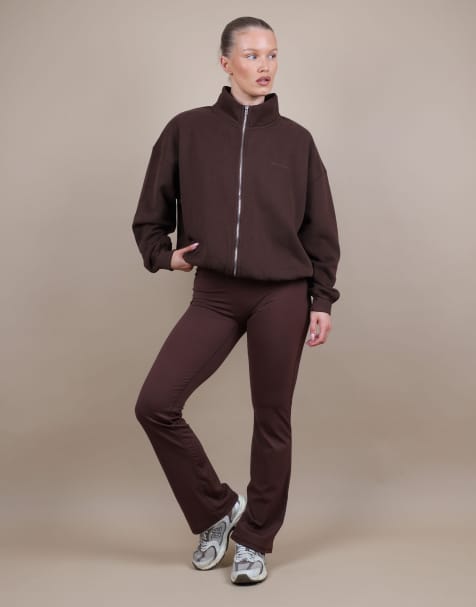 Simmi London Bronte zip through funnel neck sweatshirt in brown - view 1