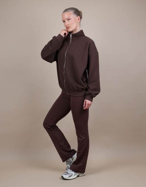 Simmi London Bronte zip through funnel neck sweatshirt in brown, 3 of 4