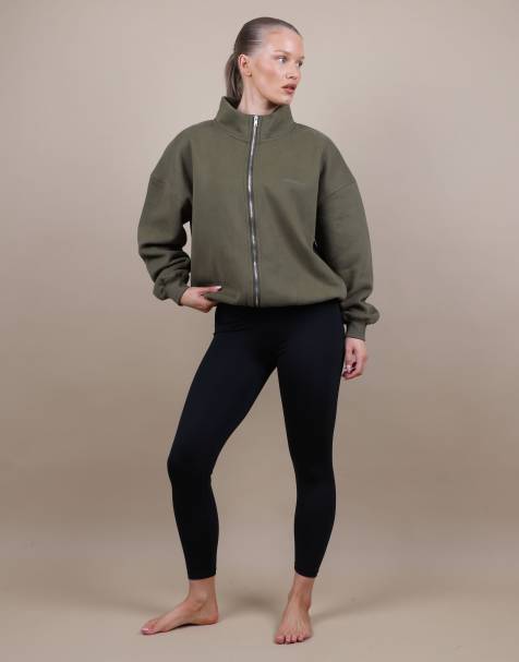 Simmi London Bronte zip through funnel neck sweatshirt in olive - view 1