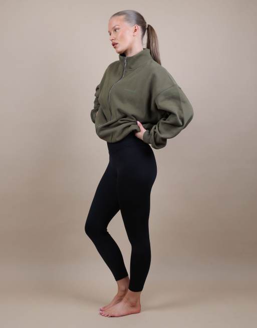 Simmi London Bronte zip through funnel neck sweatshirt in olive, 2 of 4