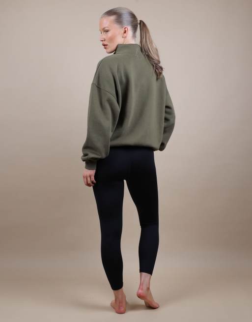 Simmi London Bronte zip through funnel neck sweatshirt in olive, 4 of 4