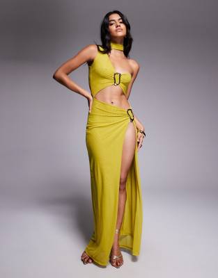 Simmi London Brooklyn trim detail maxi dress in chartreuse-Green