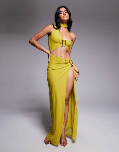 Simmi London Brooklyn trim detail maxi dress in chartreuse