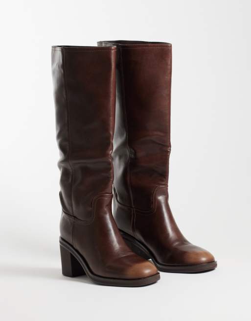 Simmi London Bryce heeled knee boots in burnished brown, 2 of 5