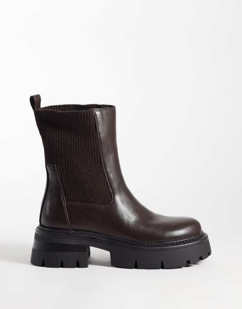 Simmi London Caitlin Chunky pull on ankle boots in brown - view 1