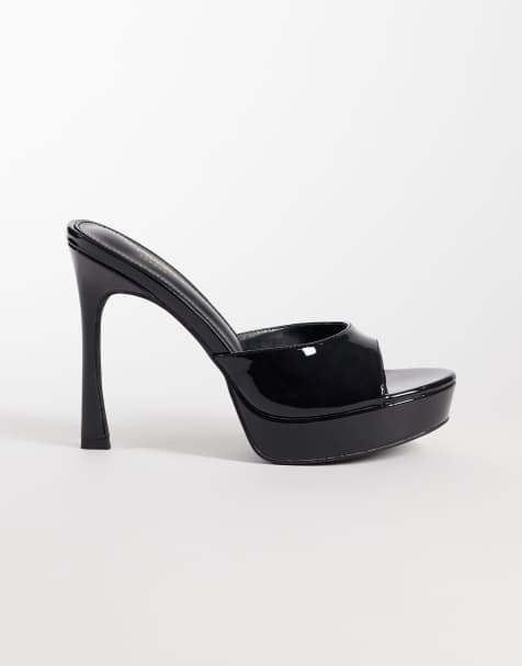 Simmi London Camellia platform heel mule sandals in black patent - view 1