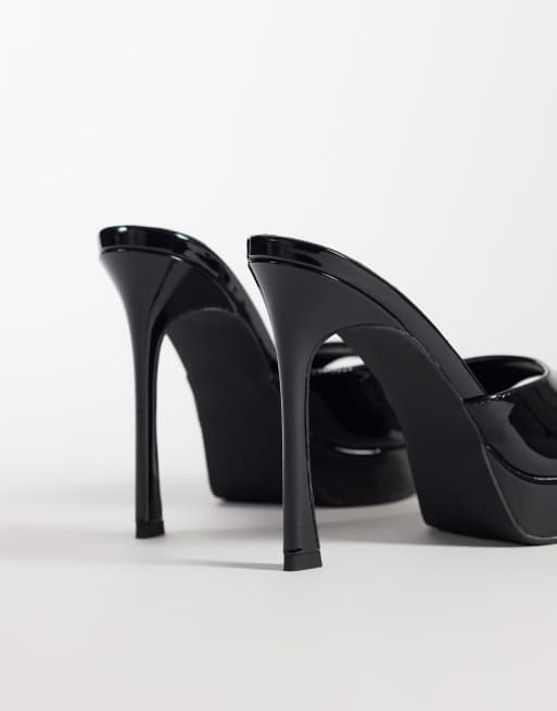 Simmi London Camellia platform heel mule sandals in black patent, 4 of 4