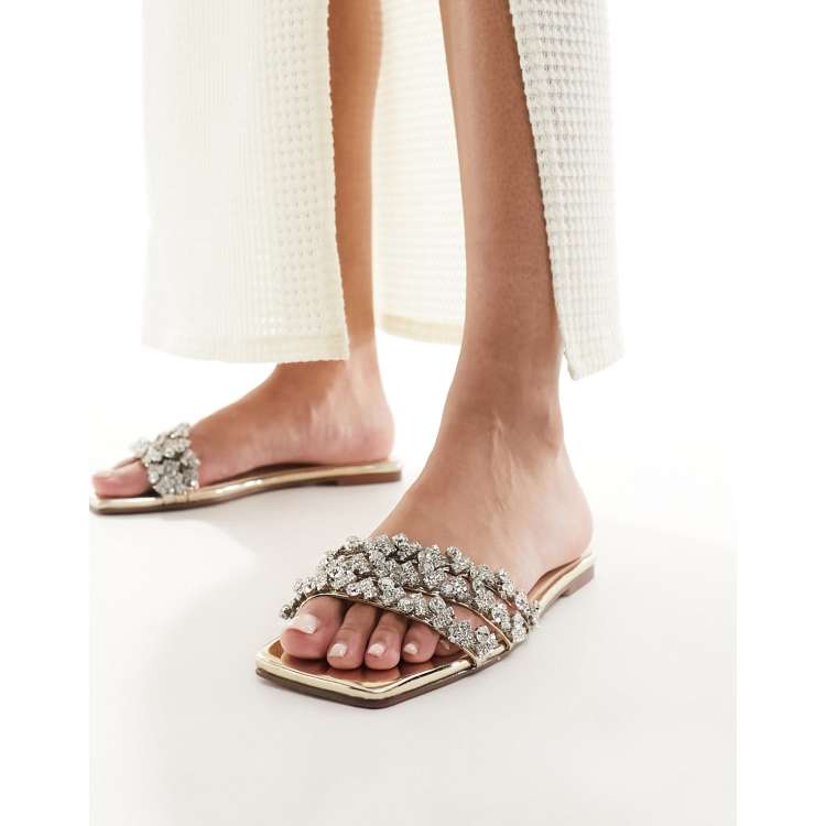 Simmi London Capri embellished flat sandal in gold | ASOS