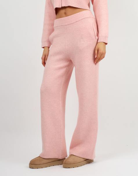 Simmi London Caris knitted wide leg trouser in baby pink