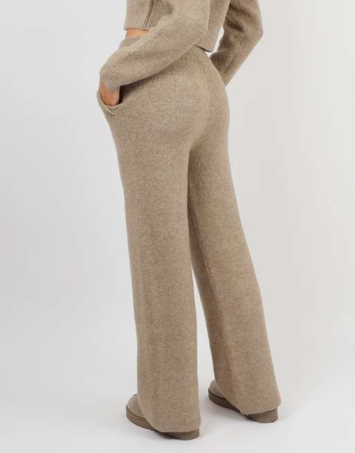 Simmi London Caris knitted wide leg trouser in light brown, 4 of 4