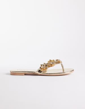 Simmi London Carissa toe thong flat sandals with appliques in gold
