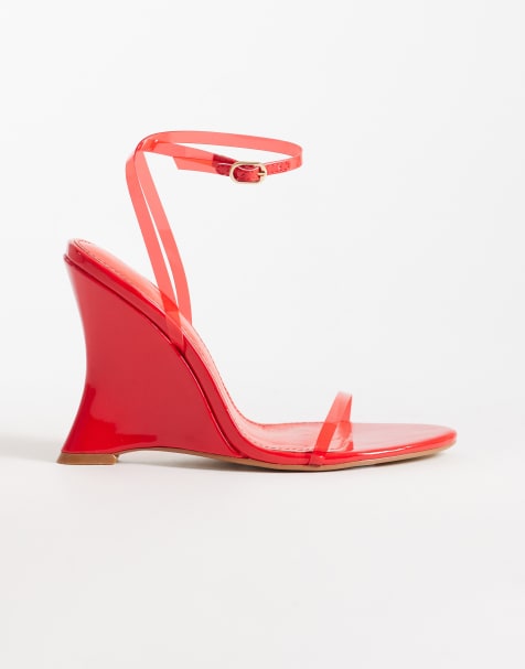 Simmi London Carlotta wedge tie leg sandals in red patent - view 1