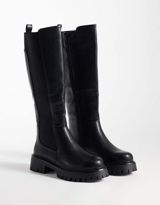 Simmi London Carlton chunky pull on knee boots in black, 2 of 4